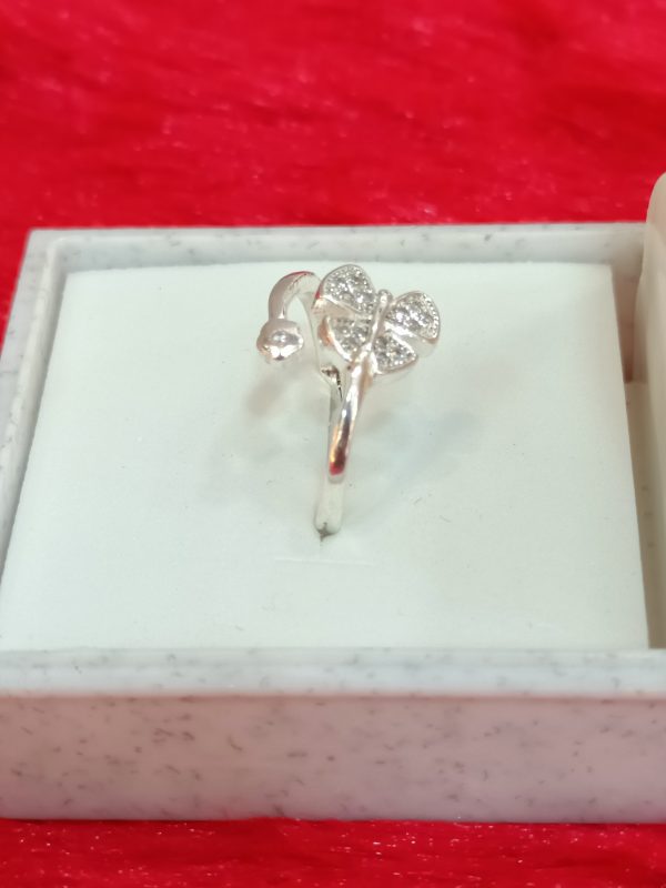 Sterling Silver Adjustable Ring with Butterfly and Bud Design – Whimsical Grace in Sparkling Detail - Image 3