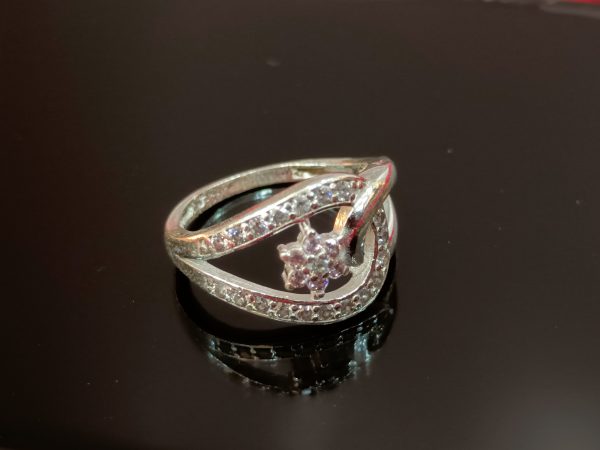 Sterling Silver Criss-Cross Halo Ring with Cluster Center – Twisting Elegance with Radiant Sparkle