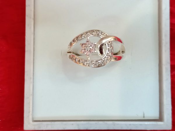 Sterling Silver Criss-Cross Halo Ring with Cluster Center – Twisting Elegance with Radiant Sparkle - Image 2
