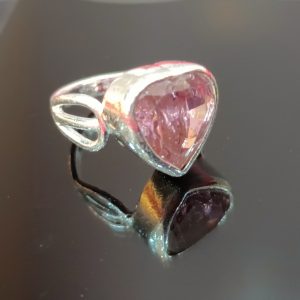 Sterling Silver Heart-Cut Pink Gemstone Ring – Romantic Radiance in a Bold Setting
