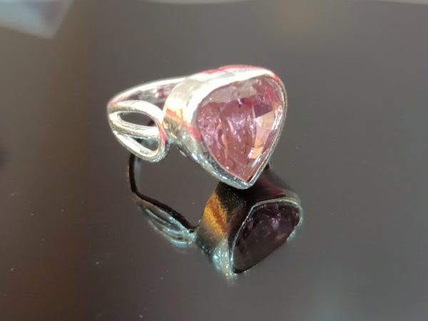 Sterling Silver Heart-Cut Pink Gemstone Ring – Romantic Radiance in a Bold Setting