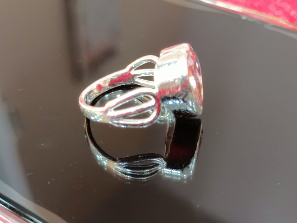 Sterling Silver Heart-Cut Pink Gemstone Ring – Romantic Radiance in a Bold Setting - Image 3