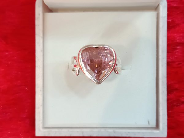 Sterling Silver Heart-Cut Pink Gemstone Ring – Romantic Radiance in a Bold Setting - Image 5