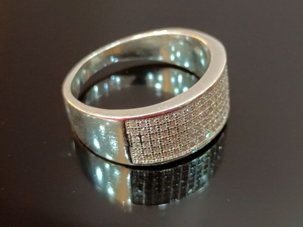 Sterling Silver Wide Band Pavé Ring – Bold Sophistication with Timeless Sparkle