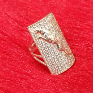 Sterling Silver Rectangle Pave Ring with Leaping Panther Design – Bold Glamour and Fierce Elegance