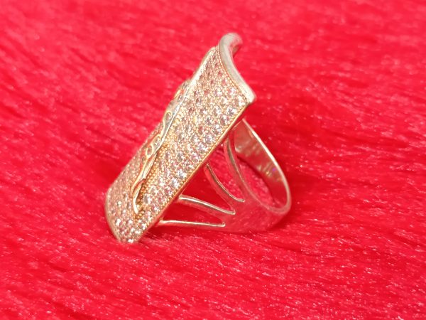 Sterling Silver Rectangle Pave Ring with Leaping Panther Design – Bold Glamour and Fierce Elegance - Image 2