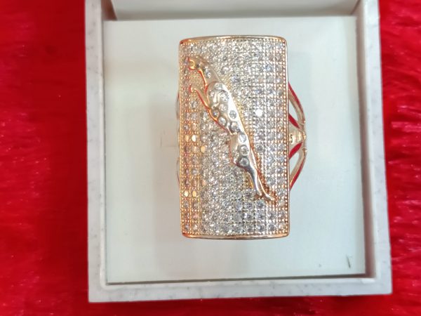 Sterling Silver Rectangle Pave Ring with Leaping Panther Design – Bold Glamour and Fierce Elegance - Image 4