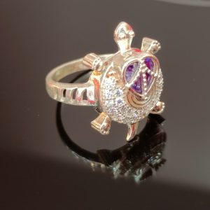 Sterling Silver Turtle Ring with Purple and White Gemstone Detailing