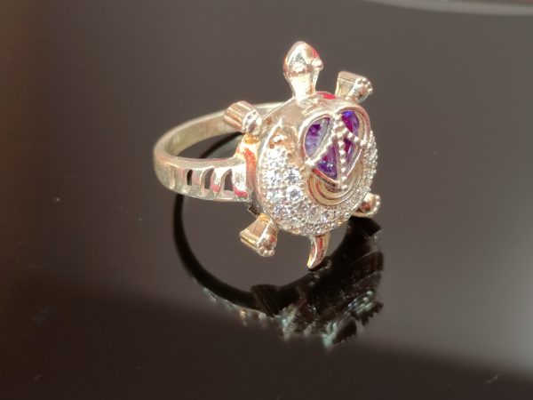 Sterling Silver Turtle Ring with Purple and White Gemstone Detailing