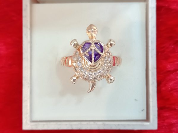 Sterling Silver Turtle Ring with Purple and White Gemstone Detailing - Image 4