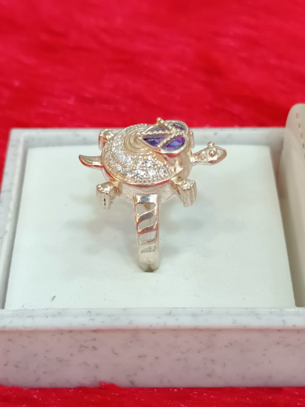 Sterling Silver Turtle Ring with Purple and White Gemstone Detailing - Image 3