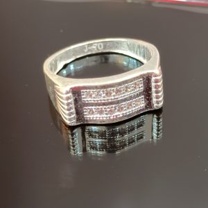Rectangular Dual-Row Silver Ring – Sleek & Structured Elegance