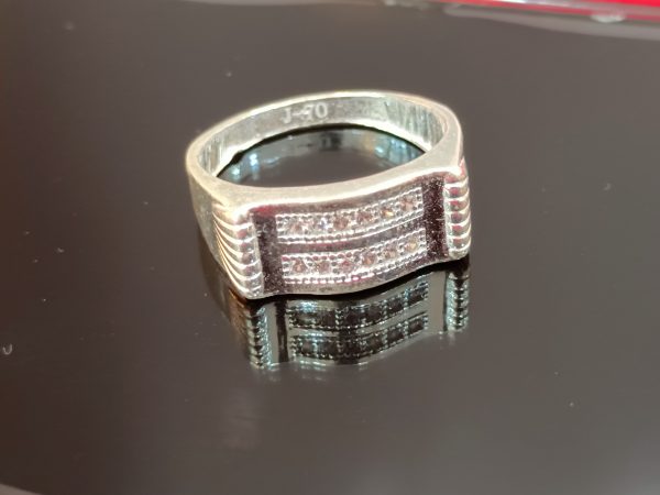 Rectangular Dual-Row Silver Ring – Sleek & Structured Elegance