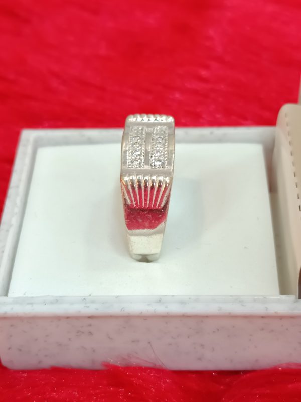 Rectangular Dual-Row Silver Ring – Sleek & Structured Elegance - Image 3
