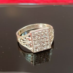 Regal Rectangular Cluster Silver Ring – Ornate & Sparkling Statement