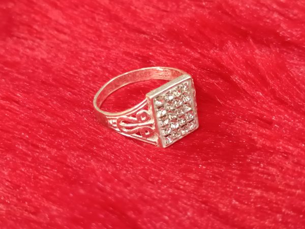 Regal Rectangular Cluster Silver Ring – Ornate & Sparkling Statement - Image 2