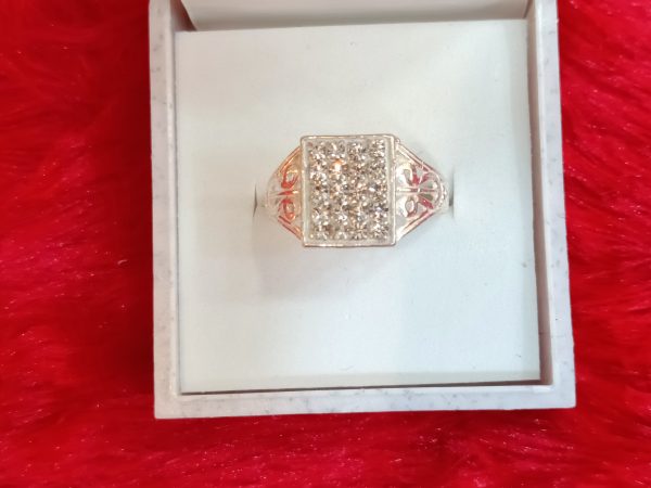Regal Rectangular Cluster Silver Ring – Ornate & Sparkling Statement - Image 3