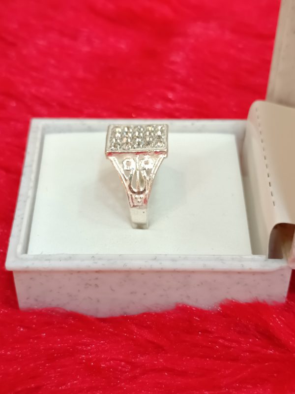 Regal Rectangular Cluster Silver Ring – Ornate & Sparkling Statement - Image 4