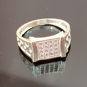 Diamond-Pattern Rectangle-Top Silver Ring