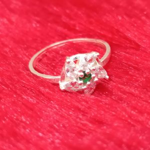Silver Floral Cluster Ring with Green Center Stone