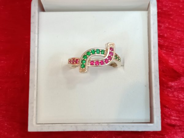 Twisting Dual-Tone Stone Silver Ring - Image 3
