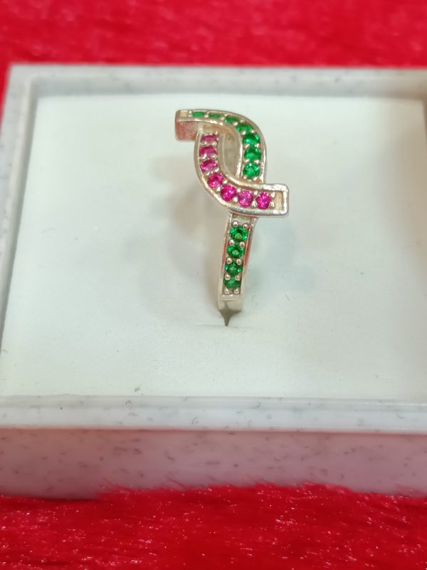 Twisting Dual-Tone Stone Silver Ring - Image 4