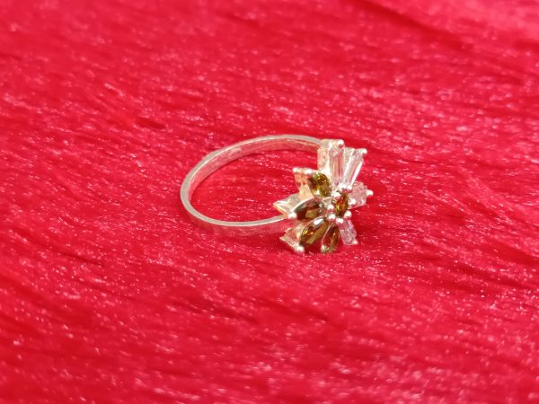 Ring with Olive Green Petals and Clear Baguette Stones - Image 5