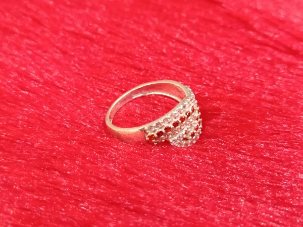 Silver Twist Ring with Red and White Stones - Image 5
