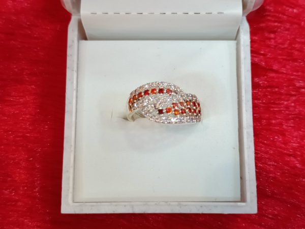 Silver Twist Ring with Red and White Stones - Image 2