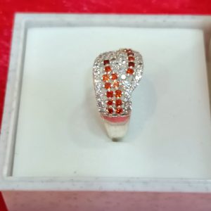 Silver Twist Ring with Red and White Stones