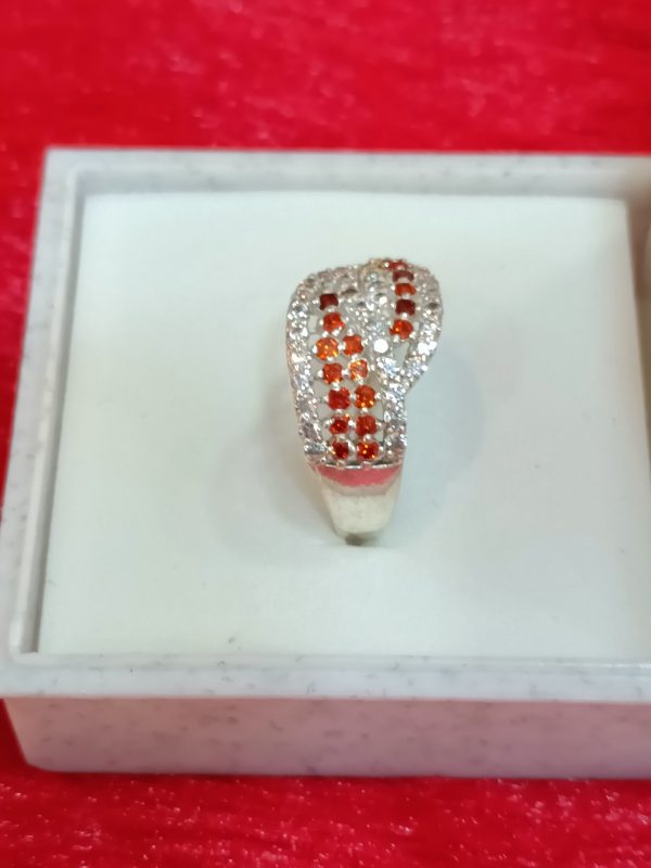 Silver Twist Ring with Red and White Stones