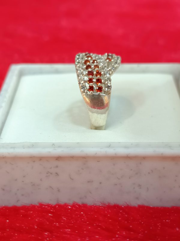 Silver Twist Ring with Red and White Stones - Image 3