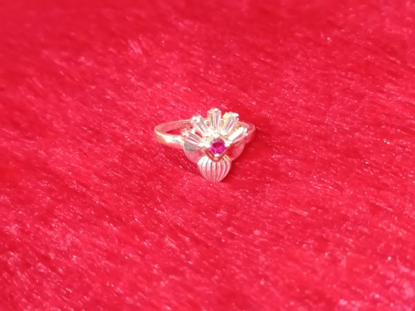 Silver Ring with Ruby Center and Crystal Accents - Image 2