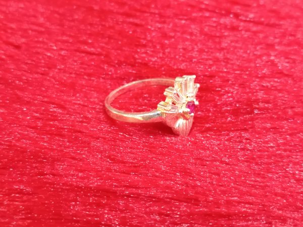 Silver Ring with Ruby Center and Crystal Accents - Image 3