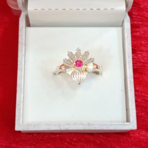 Silver Ring with Ruby Center and Crystal Accents