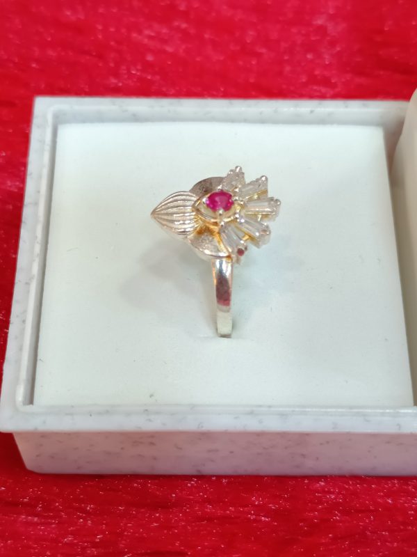 Silver Ring with Ruby Center and Crystal Accents - Image 4