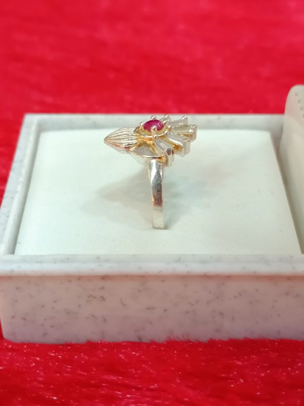 Silver Ring with Ruby Center and Crystal Accents - Image 5