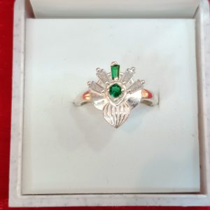 Scarlet Blossom Silver Ring with Pink and Green Accents