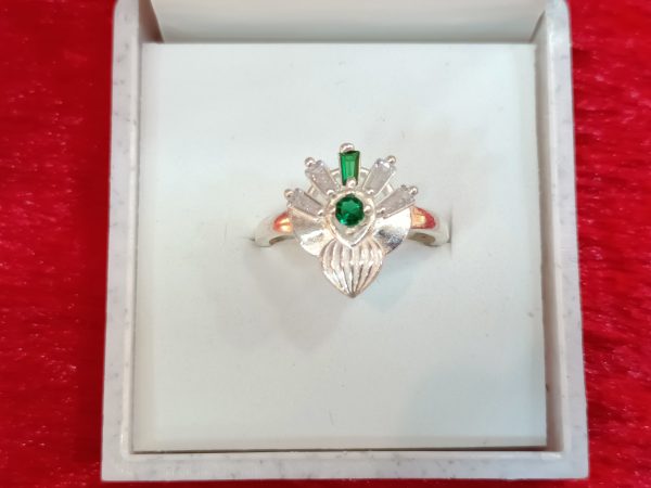 Scarlet Blossom Silver Ring with Pink and Green Accents