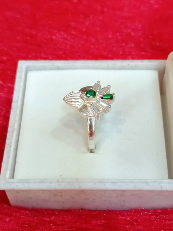 Scarlet Blossom Silver Ring with Pink and Green Accents - Image 2