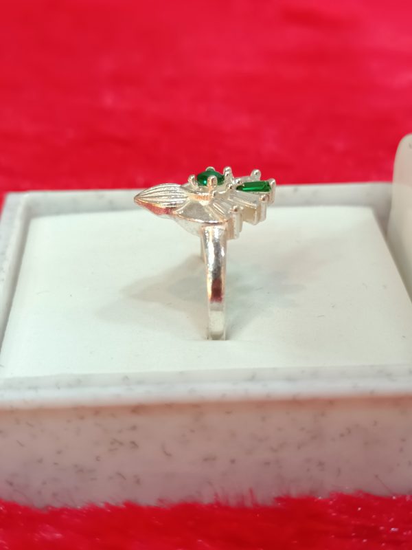 Scarlet Blossom Silver Ring with Pink and Green Accents - Image 3