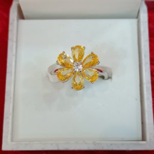 Elegant Yellow Sapphire Floral Silver Ring