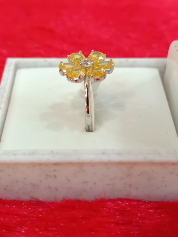 Elegant Yellow Sapphire Floral Silver Ring - Image 2