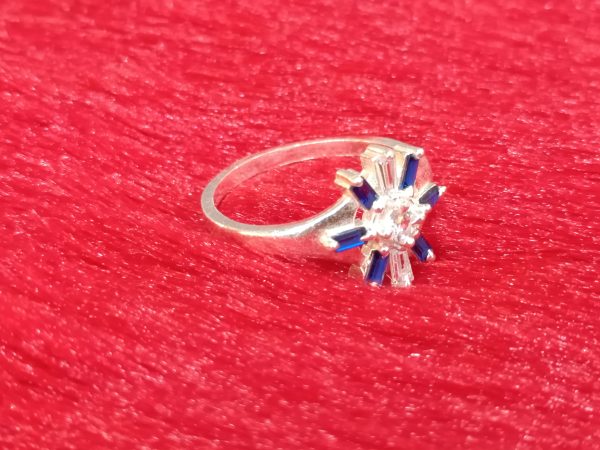 Silver-tone ring with blue and clear stones - Image 3