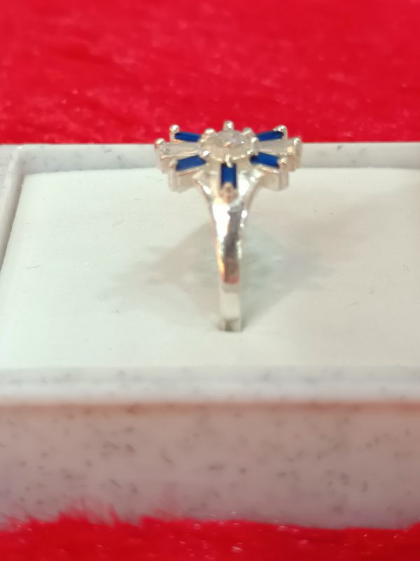 Silver-tone ring with blue and clear stones - Image 4