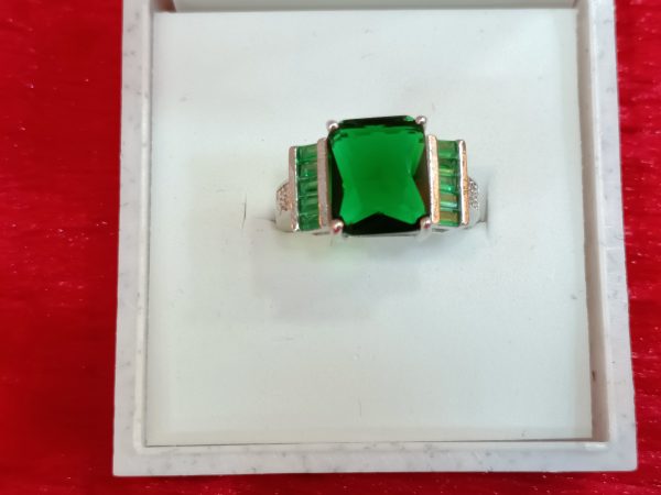 Sterling Silver Simulated Emerald Statement Ring
