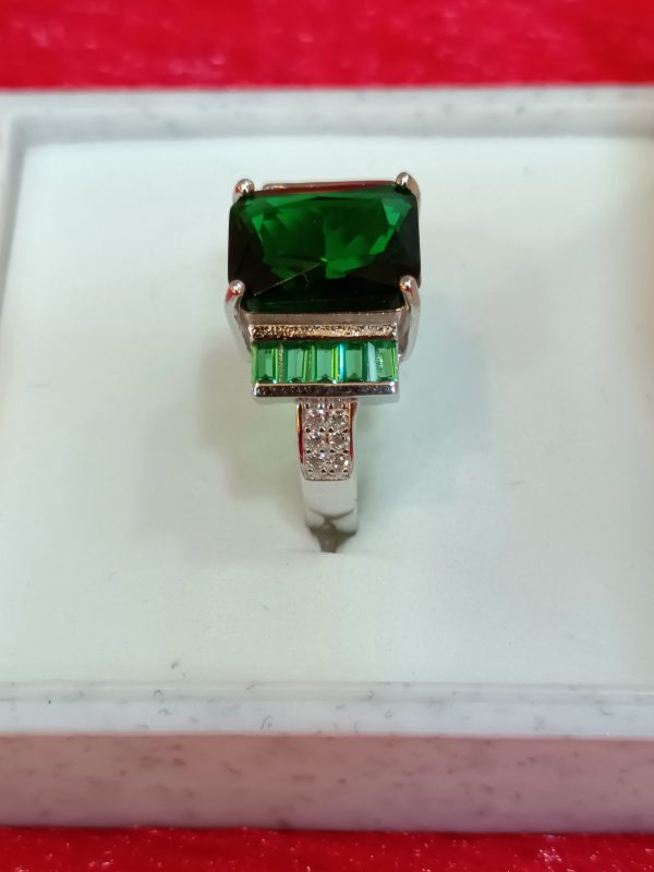 Sterling Silver Simulated Emerald Statement Ring - Image 2