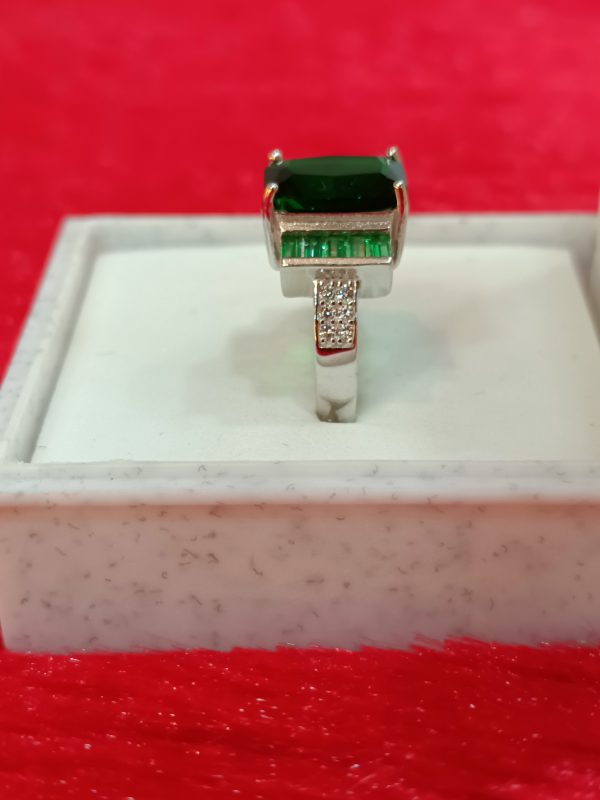 Sterling Silver Simulated Emerald Statement Ring - Image 3