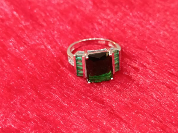 Sterling Silver Simulated Emerald Statement Ring - Image 4