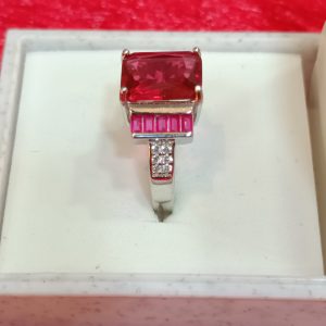 Elegant Ruby and Diamond Accent Ring in Sterling Silver